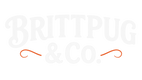 A white square background with a large, faint white logo reading 'BRITTPUG & CO.' across the center and a small orange ampersand below it.